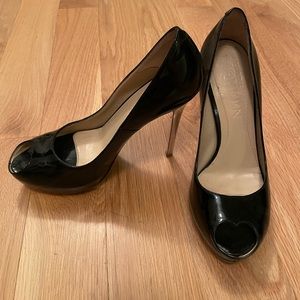 Alexander McQueen Heart Peep Toe Patent Leather Pumps